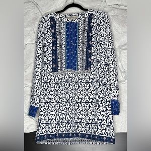 Ann Taylor LOFT | Women’s Blue/White Floral Mosaic Long Sleeve Shirtdress,Size M